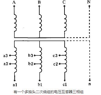有一个多抽头二次绕组的电压互感器三相组